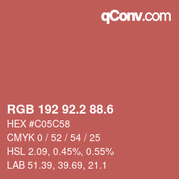 カラーコード: RGB 192 92.2 88.6 | qconv.com