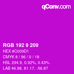 カラーコード: RGB 192 9 209 | qconv.com