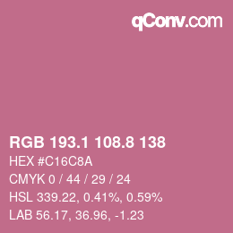 カラーコード: RGB 193.1 108.8 138 | qconv.com