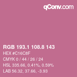 カラーコード: RGB 193.1 108.8 143 | qconv.com