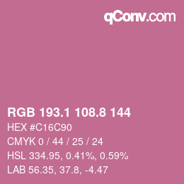 カラーコード: RGB 193.1 108.8 144 | qconv.com