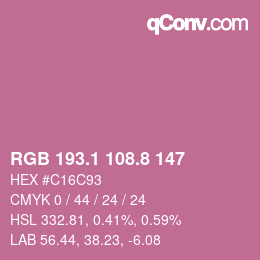 カラーコード: RGB 193.1 108.8 147 | qconv.com