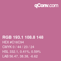 カラーコード: RGB 193.1 108.8 148 | qconv.com