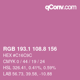 カラーコード: RGB 193.1 108.8 156 | qconv.com