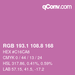 カラーコード: RGB 193.1 108.8 168 | qconv.com
