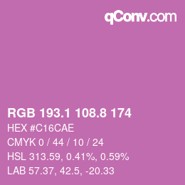 カラーコード: RGB 193.1 108.8 174 | qconv.com