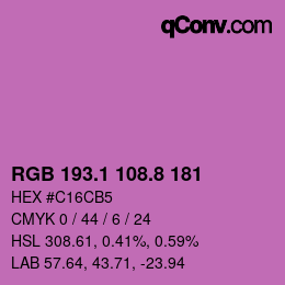 カラーコード: RGB 193.1 108.8 181 | qconv.com