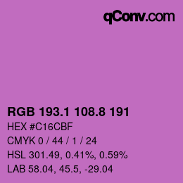 カラーコード: RGB 193.1 108.8 191 | qconv.com