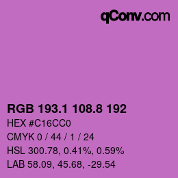 カラーコード: RGB 193.1 108.8 192 | qconv.com