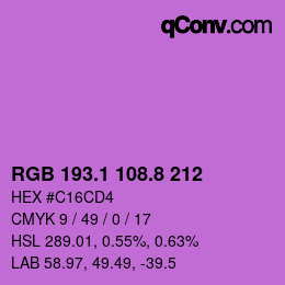 カラーコード: RGB 193.1 108.8 212 | qconv.com