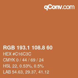 Color code: RGB 193.1 108.8 60 | qconv.com