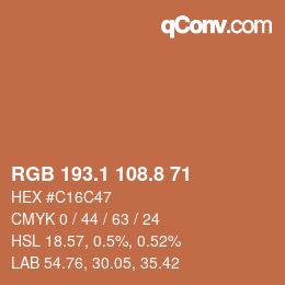 Color code: RGB 193.1 108.8 71 | qconv.com