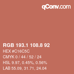 カラーコード: RGB 193.1 108.8 92 | qconv.com