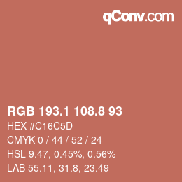 カラーコード: RGB 193.1 108.8 93 | qconv.com