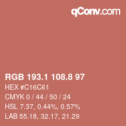 カラーコード: RGB 193.1 108.8 97 | qconv.com
