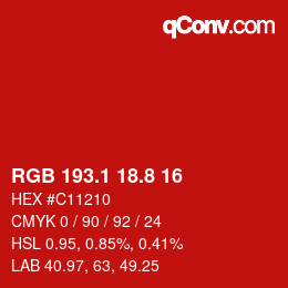 カラーコード: RGB 193.1 18.8 16 | qconv.com