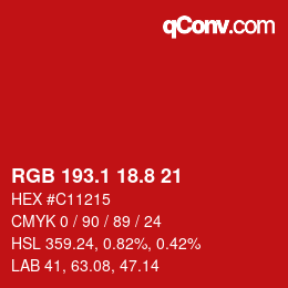 カラーコード: RGB 193.1 18.8 21 | qconv.com