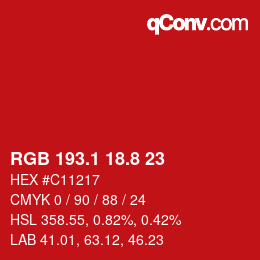 カラーコード: RGB 193.1 18.8 23 | qconv.com
