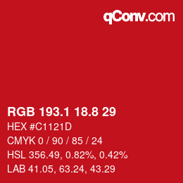 カラーコード: RGB 193.1 18.8 29 | qconv.com