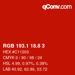 カラーコード: RGB 193.1 18.8 3 | qconv.com