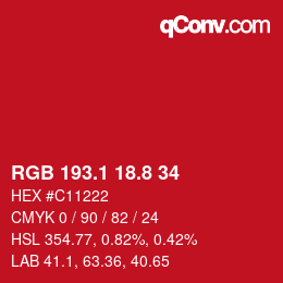 カラーコード: RGB 193.1 18.8 34 | qconv.com