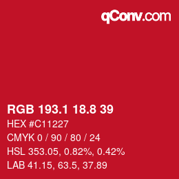 カラーコード: RGB 193.1 18.8 39 | qconv.com