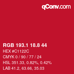カラーコード: RGB 193.1 18.8 44 | qconv.com