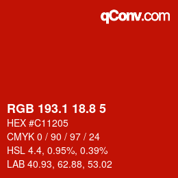 カラーコード: RGB 193.1 18.8 5 | qconv.com