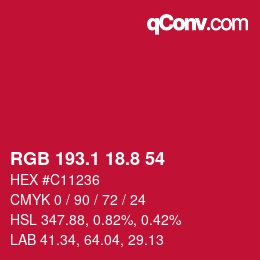 カラーコード: RGB 193.1 18.8 54 | qconv.com