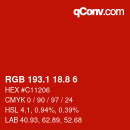 カラーコード: RGB 193.1 18.8 6 | qconv.com