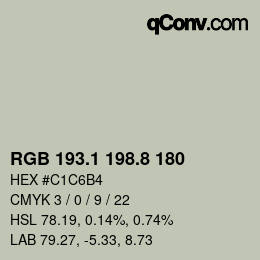 Color code: RGB 193.1 198.8 180 | qconv.com