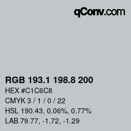 カラーコード: RGB 193.1 198.8 200 | qconv.com