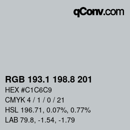 Color code: RGB 193.1 198.8 201 | qconv.com