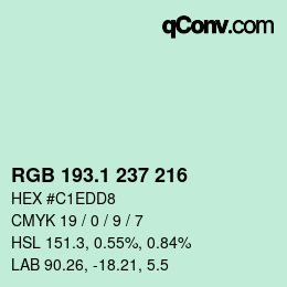 カラーコード: RGB 193.1 237 216 | qconv.com
