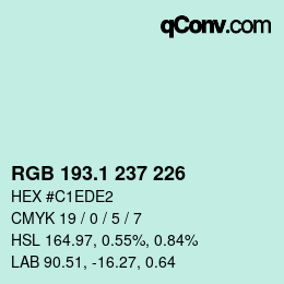 Color code: RGB 193.1 237 226 | qconv.com