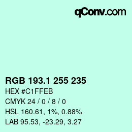 Color code: RGB 193.1 255 235 | qconv.com