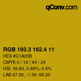 カラーコード: RGB 193.3 162.4 11 | qconv.com