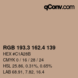 カラーコード: RGB 193.3 162.4 139 | qconv.com