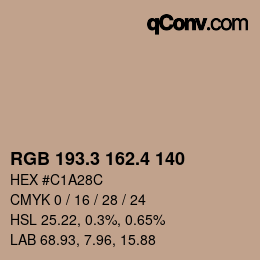 カラーコード: RGB 193.3 162.4 140 | qconv.com
