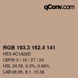 カラーコード: RGB 193.3 162.4 141 | qconv.com