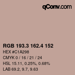 カラーコード: RGB 193.3 162.4 152 | qconv.com