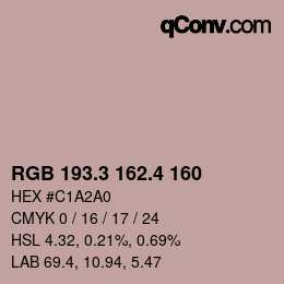 カラーコード: RGB 193.3 162.4 160 | qconv.com