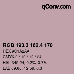 カラーコード: RGB 193.3 162.4 170 | qconv.com
