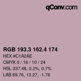 カラーコード: RGB 193.3 162.4 174 | qconv.com