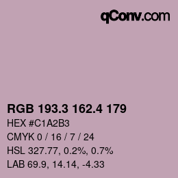 カラーコード: RGB 193.3 162.4 179 | qconv.com