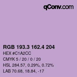 カラーコード: RGB 193.3 162.4 204 | qconv.com