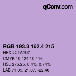 カラーコード: RGB 193.3 162.4 215 | qconv.com