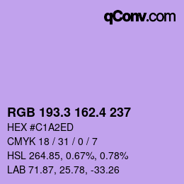 カラーコード: RGB 193.3 162.4 237 | qconv.com