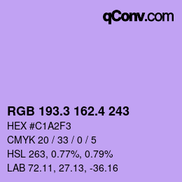 カラーコード: RGB 193.3 162.4 243 | qconv.com