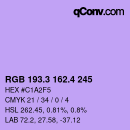 カラーコード: RGB 193.3 162.4 245 | qconv.com